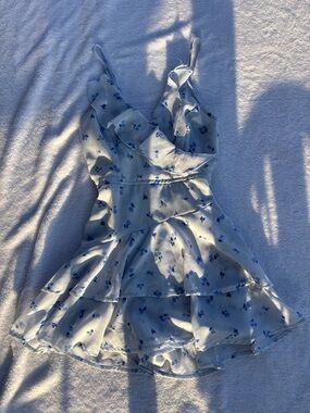 Blue Floral Ruffle Mini Dress